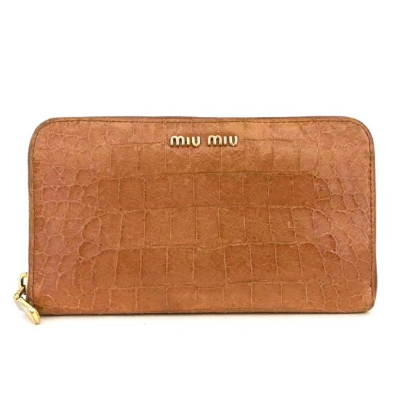 MIU MIU Logo Embossed Leather Zip Around Long Wallet Pink/2BF1983 - Picture 1 of 8